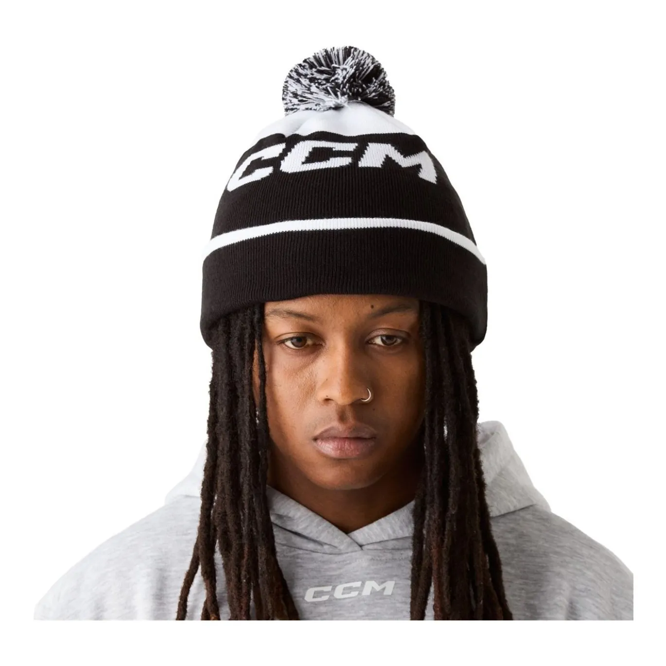 CCM Mössa Pom Knit Polar Fleece Team Black